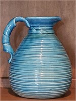 Bule Ribbed Ceramic Pitcher / Pitcher Vase