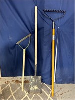 Garden Tools Flat Head Shovel, Rake, & Weed Wacker