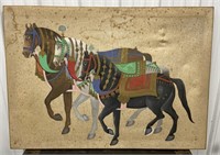 Large horse painting on cloth (damaged) approx