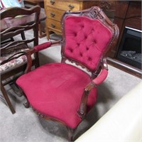 RED ORNATE UP. ARMCHAIR