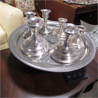 CAKE STAND W/ PLATED CANDLEHOLDERS