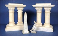 Pair alabaster pillar form book ends