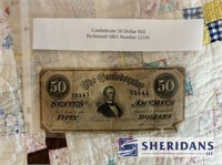 CONFEDERATE FIFTY DOLLAR BILL, RICHMOND 1861 #2214