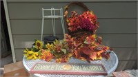 PLANT STAND- ENAMEL POT- FALL ARTIFICIAL FLOWERS