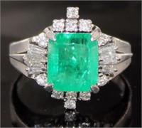 Platinum 2.92 ct Emerald & Diamond Ring