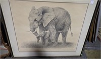 FRAMED ELEPHANT ART 33x29