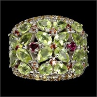 Natural Peridot & Rhodolite Garnet Sapphire Ring