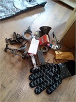 Lot of misc pit mitt, light switches, old vises,