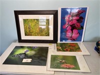 LOT OF 5 FLORAL PRINTS SOME SIGNED