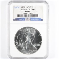 1987 Silver Eagle NGC MS69