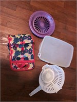 Lunchbox, strainer, plastic paper plates holders,