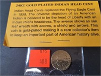 24K Gold Plated Indian Head Cent 1889