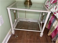 Pair of white wrought iron glass top end tables
