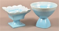 Two Blue Drip Vintage Hull Art-Pottery Planters.