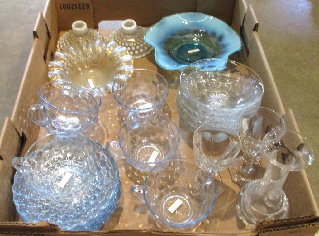 Blue Bubble Depression Glass & Misc Art Glass