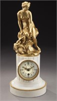 French gilt bronze and marble mantle clock