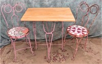 VINTAGE METAL BISTRO TABLE AND CHAIRS-WOOD TOP