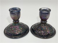 Imperial Glass Iridescent Amethyst Candle Holders