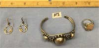silver cuff bracelet a pair of sterling silver ear