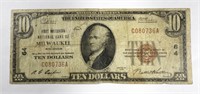 1929 $10 NATIONAL CURRENCY MILWAUKEE