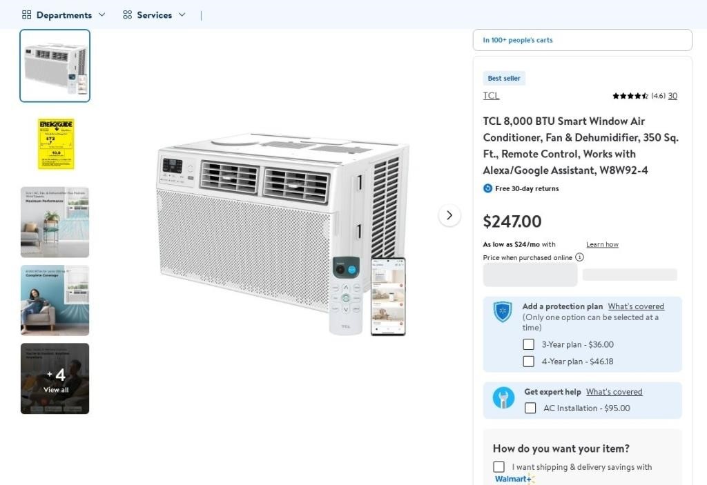 A1070  TCL 8,000 BTU Smart Window AC, 350 sq ft