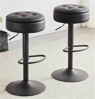 2 Rucken Storage Swivel Black Bar Stools