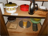 Tupperware, pot & pans, cookware, 2 shelves