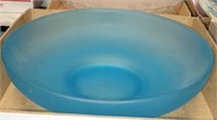 LARGE BLUE FROSTED GLASS BOWL
