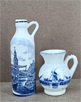 2pc Mini Delft Pitcher & Liquor Bottle