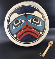 Henry Adams Tlingit drum made with stretched skin,