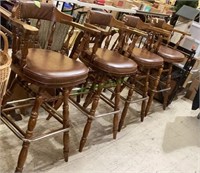 Great set of four solid wood swivel arm chair bar