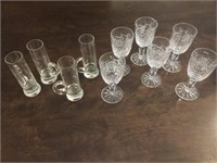 CRYSTAL 5" CORDIAL GOBLETS & VINTAGE CORIDAL ETCHE