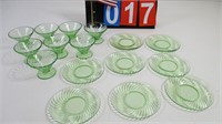 Vintage Green Federal Depression Plates & Glass (8