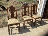 3 Dining Chairs wood flower seat with Head Char