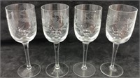 Vtg 4 pc etched sherry glasses