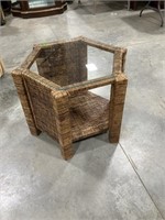 Octagon wicker stand with glass top 31 x 22