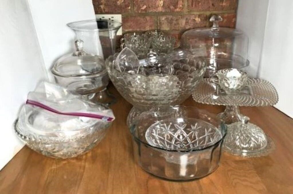 Pressed Glass Punch Bowl, Cake Plate