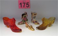 Vtg Amberina & Amber Glass Cat Head Shoes & More