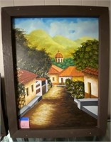 Valley Mission Framed Oil on Canvas, signed