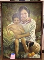 Mother/Child Jug Framed Oil on Canvas, H. Alvarez