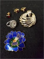 Vintage brooches with rhinestone earrings and pin