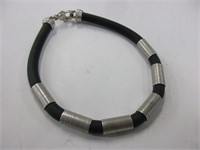 Sterling silver black leather bracelet