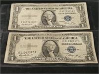 2- $1 Silver Certificates, Both 1935E