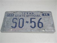 Vtg 1985 Texas State Official License Plate