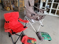 1 Tan Folding Camp Chair + Childrens Red Chair