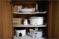 CONTENTS OF CABINET IN KITCHEN - CROCK POTS,