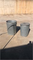 Pair of  Galvanized Metal Trash Cans