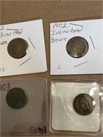Indian head pennies bronze 1902 1905 1909