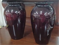 2 Red Glass Vases