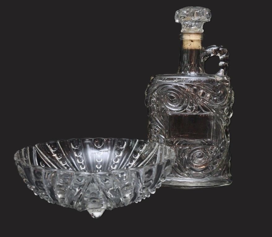 Vntg Glass Decanter & Bowl